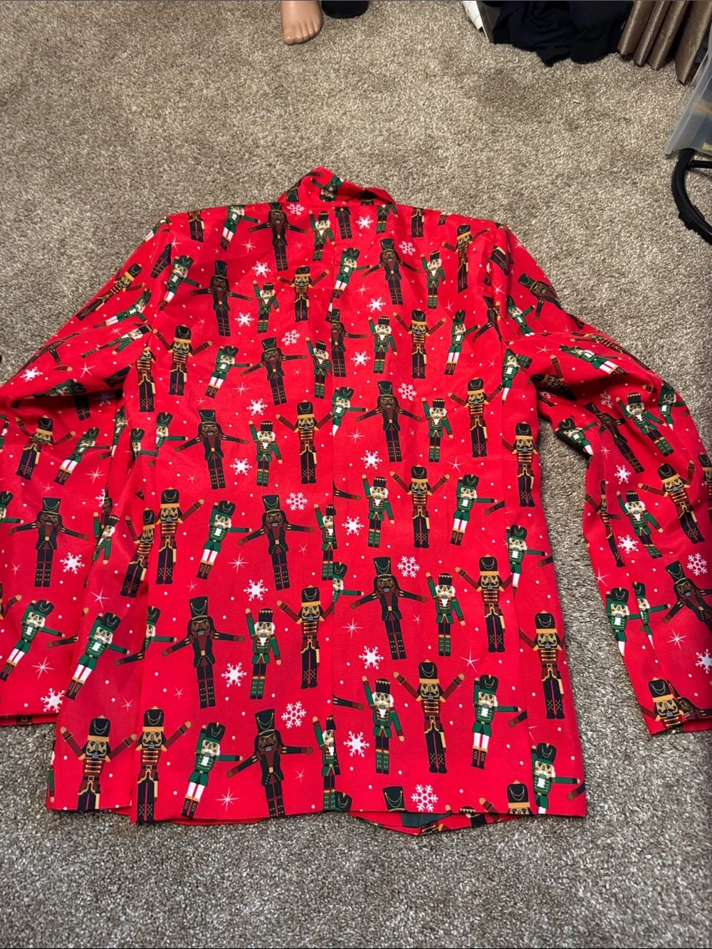 December 25th Festive Red Nutcracker Print Blazer light up Christmas jacket SZ S